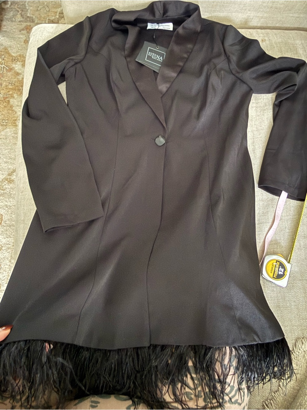 Mac Duggal Black Feather-Hem Blazer Mini Dress - Picture 3 of 7